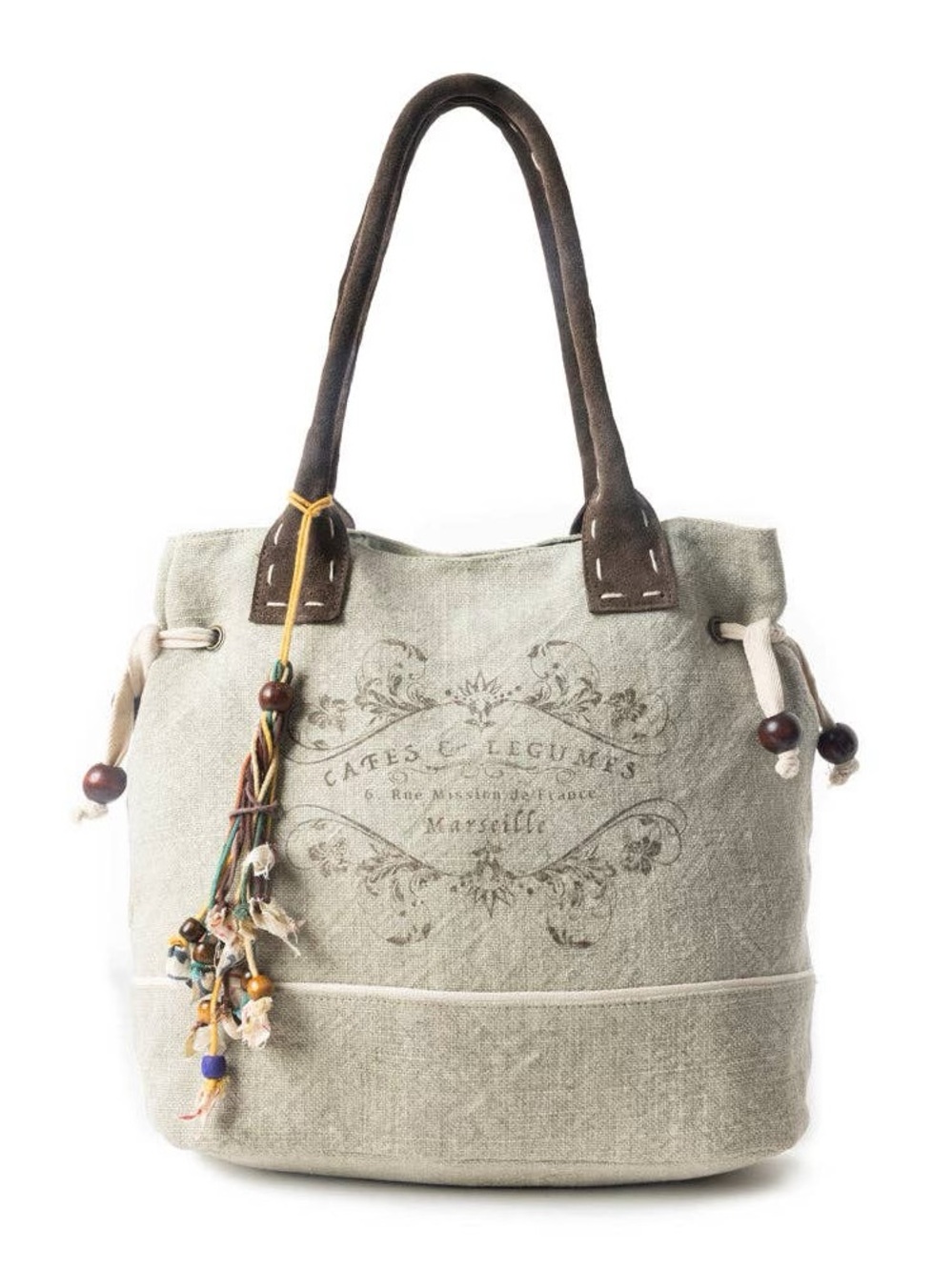 Myra Bag Beige Old Soul Linen Tote Bag with Brown Handles